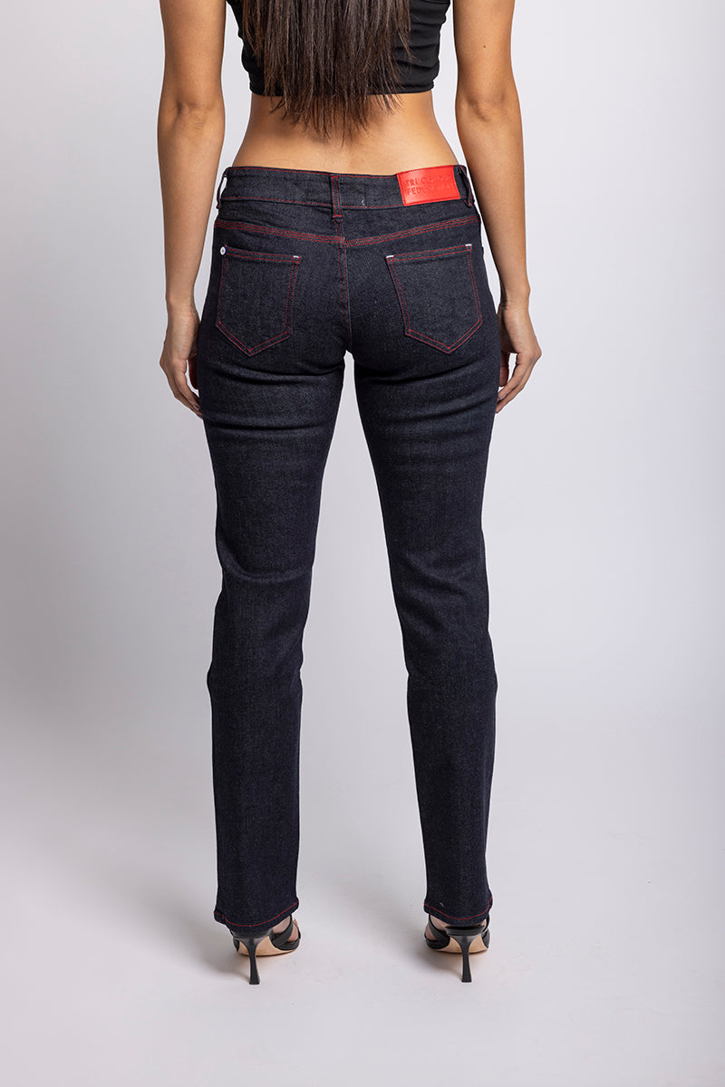 Tioke Low Rise Organic Red Stitch Jean