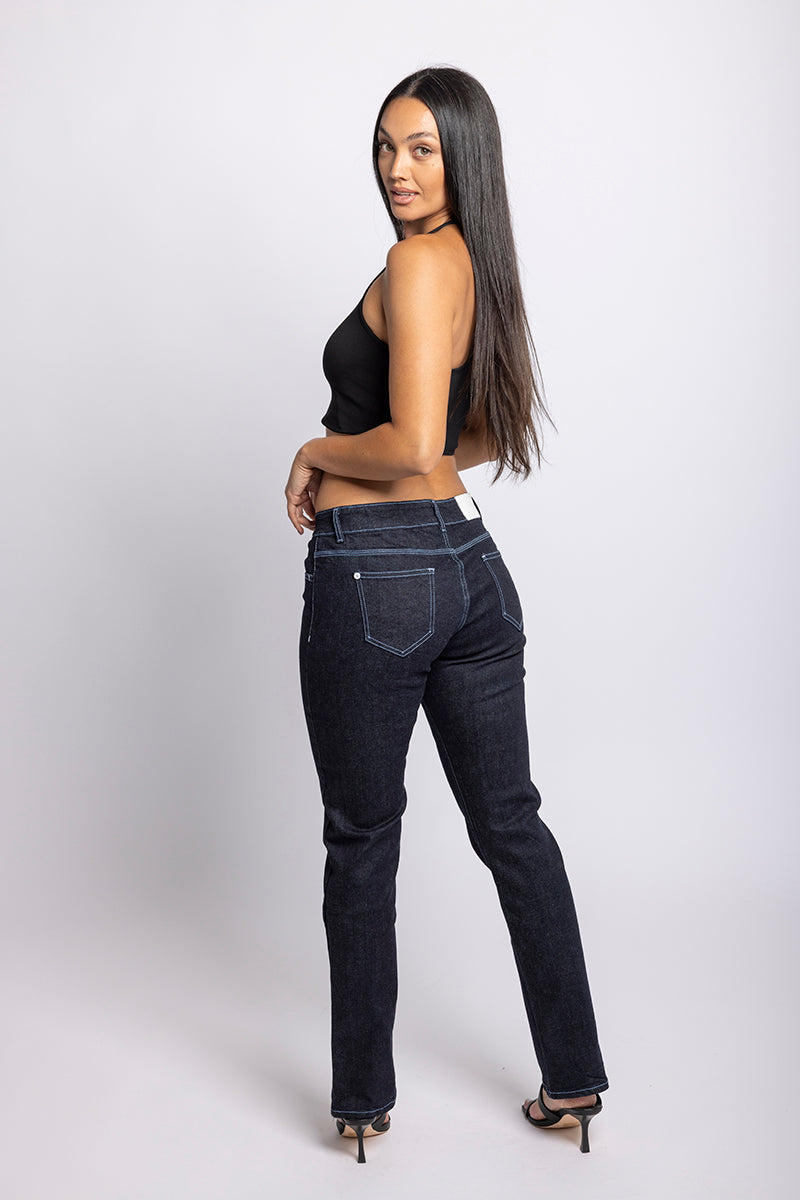 Tioke Low Rise Organic Blue Stitch Jean
